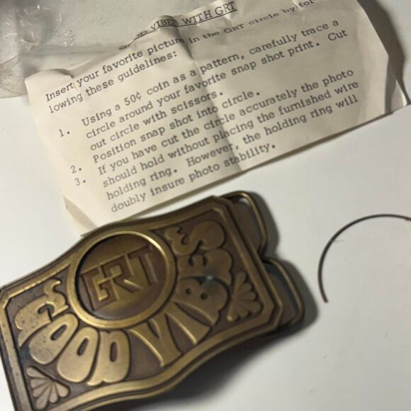 Vintage GRT Record Label 1970s Good Vibes Brass Tone Belt Buckle MINT RARE - Picture 5 of 5